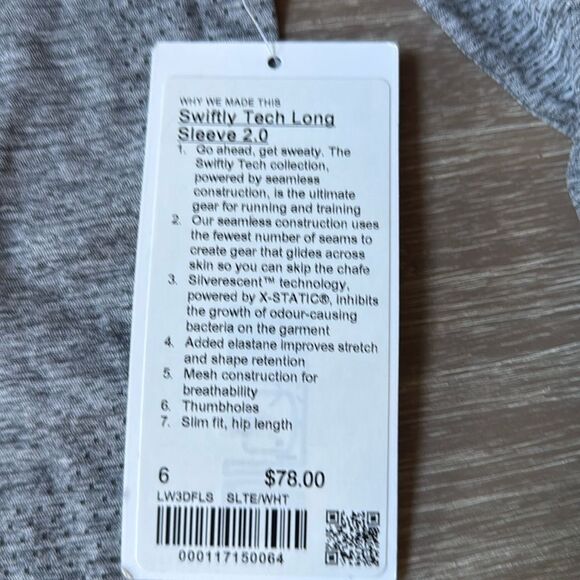 Lululemon Swiftly Tech Long-Sleeve Shirt 2.0 Heather Grey Size 6 & 0 NWT - Picture 6 of 9